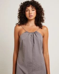 Tech Halter Neck Mini Dress in Peat