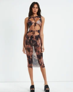 Teena Multi Tie Front Midi Dress Multi