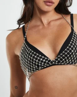 Tia Rhinestone Bralette Black