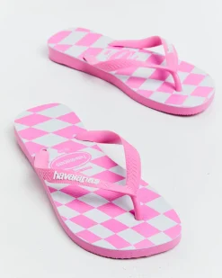 Top Distorted Check Thongs Pink Lemonade