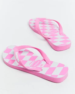 Top Distorted Check Thongs Pink Lemonade