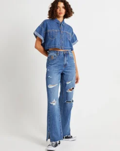 True Straight Leg Mid Waist Denim Billie Jeans