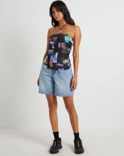 Under Pressure Recycled Sheer Strapless Top in Black