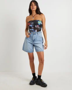 Under Pressure Recycled Sheer Strapless Top in Black