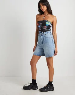 Under Pressure Recycled Sheer Strapless Top in Black