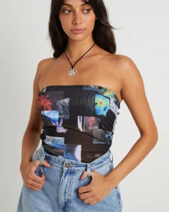 Under Pressure Recycled Sheer Strapless Top in Black