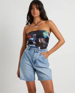 Under Pressure Recycled Sheer Strapless Top in Black