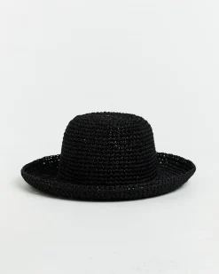 Vacay Straw Bucket Hat in Black