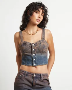 Veda Denim Corset Top in Ombre