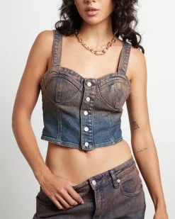 Veda Denim Corset Top in Ombre