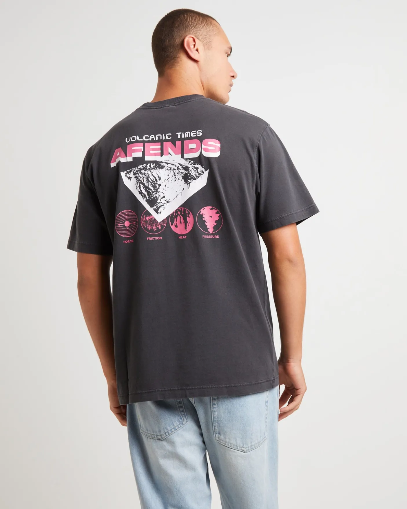 Volcanic Times Recycled Retro Fit T-Shirt in Stone Black