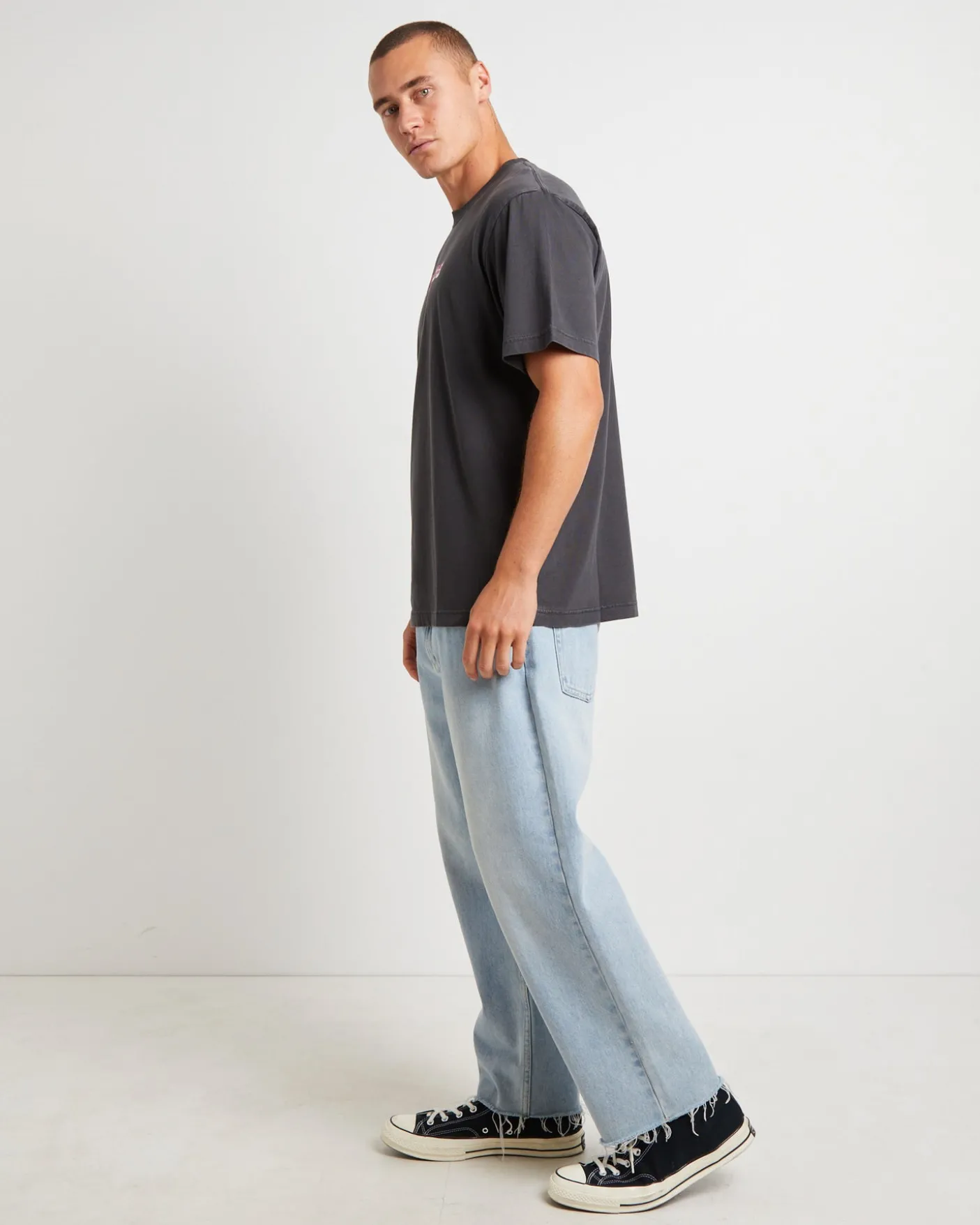 Volcanic Times Recycled Retro Fit T-Shirt in Stone Black