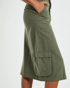 Waterpipe Midi Cargo Skirt Khaki