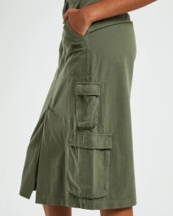 Waterpipe Midi Cargo Skirt Khaki