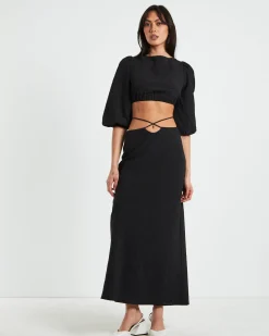 Wren Wrap Midi Skirt in Black