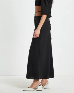 Wren Wrap Midi Skirt in Black