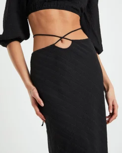 Wren Wrap Midi Skirt in Black
