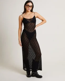 Zayla Daisy Lace Maxi Dress in Black