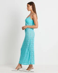 Zayla Lace Maxi Dress in Aqua Blue