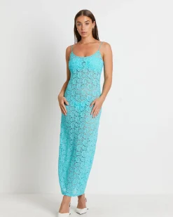 Zayla Lace Maxi Dress in Aqua Blue