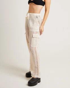 Zulu Crochet Cargo Pants in Milky White