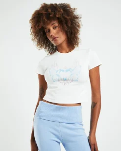 Zuri Chrome Heart Baby Tee White