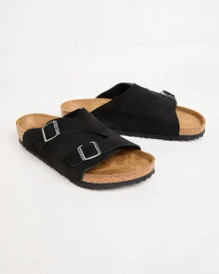Zurich Regular Suede Leather Sandals in Black