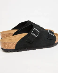 Zurich Regular Suede Leather Sandals in Black